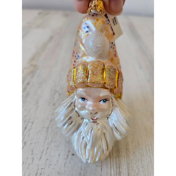 Kohls Santa glitter yellow ornament Xmas tree sparkle bust - Picture 1 of 9